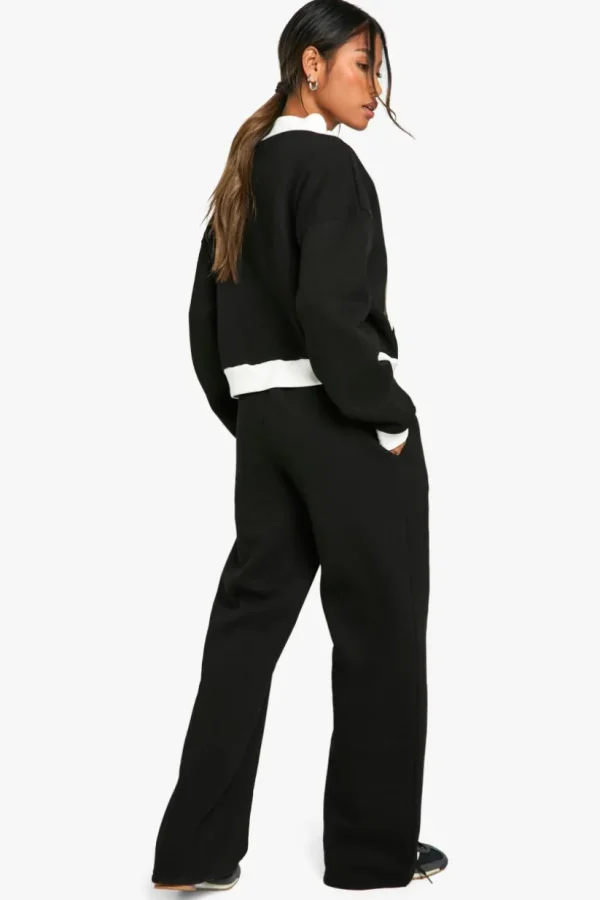 boohoo CONTRAST ZIP THROUGH SWEATSHIRT STRAIGHT LEG JOGGER TRACKSUIT | Women Shirts | Foundation