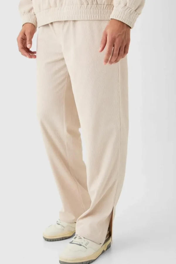 boohooMAN Corduroy Elasticated Waist Split Hem Trousers | Suits & Tailoring | Suits & Tailoring