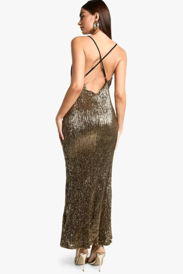 boohoo Cowl Neck Sequin Maxi Dress | Women Shirts | Foundation