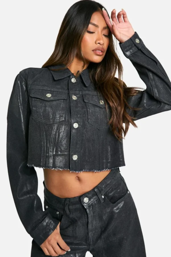 boohoo Coated Denim Shirt & Mini Skirt Co-Ord | Women Shirts | Foundation