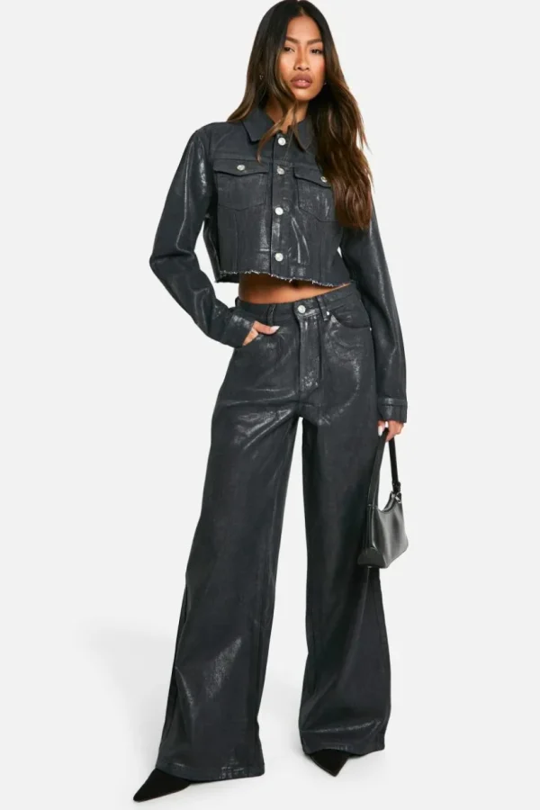 boohoo Coated Denim Shirt & Mini Skirt Co-Ord | Women Shirts | Foundation