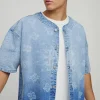 boohooMAN Denim Bandana Laser Print Baseball Shirt | Shirts | Going Out Shirts