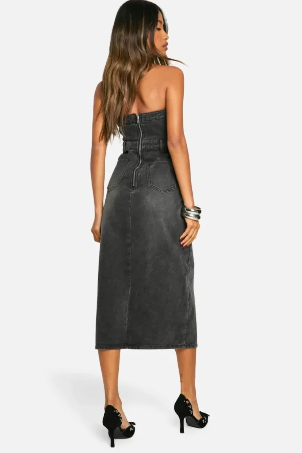 boohoo Denim Bandeau Split Front Midi Dress | Women Shirts | Foundation