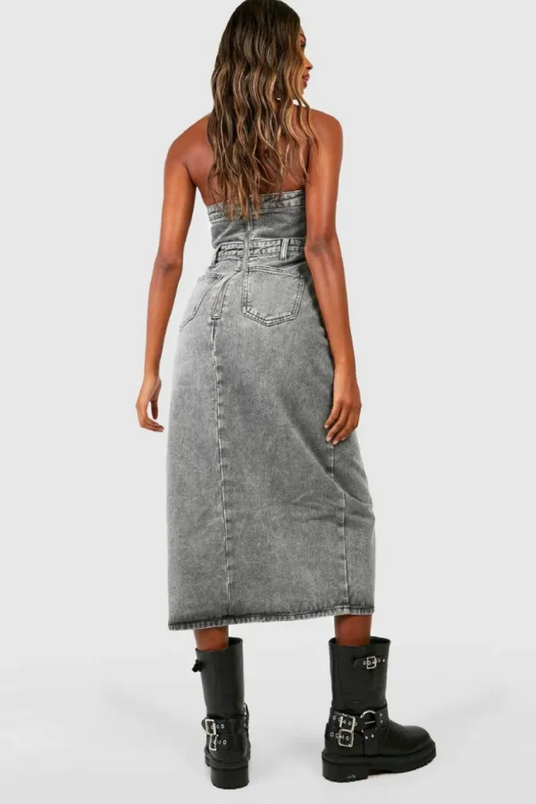 boohoo Denim Bandeau Split Front Midi Dress | Women Shirts | Foundation