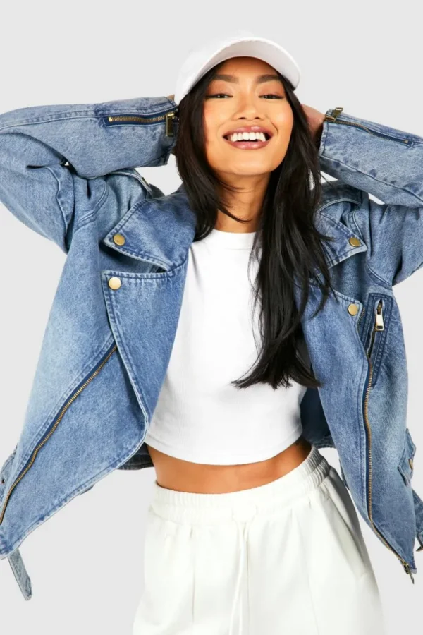 boohoo Denim Biker Jacket | Women Shirts | Foundation