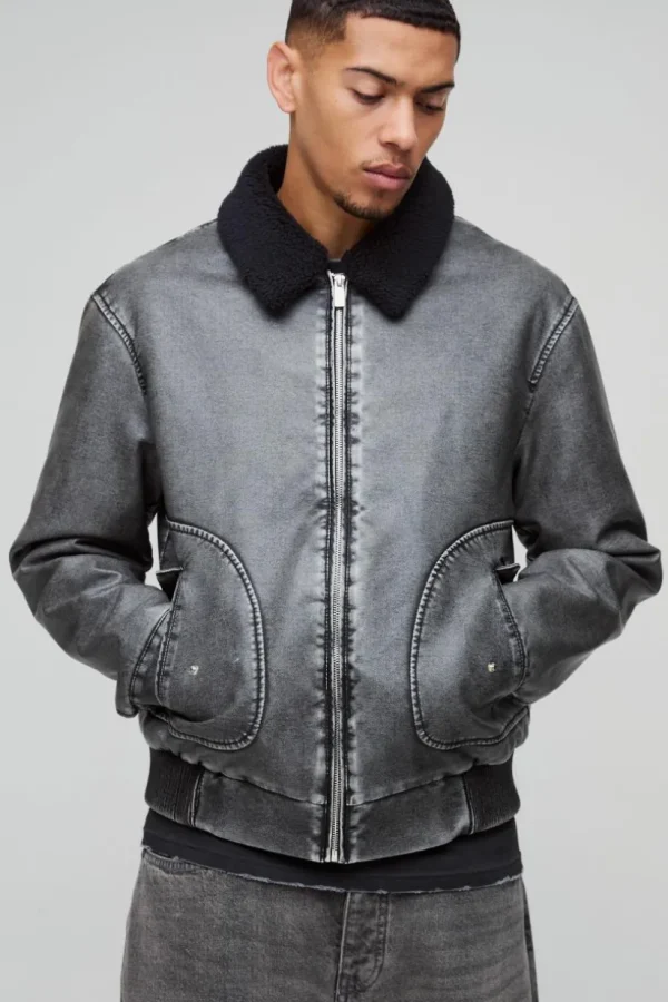 boohooMAN Detachable Borg Collar Aviator Bomber Jacket | Man | Coats & Jackets