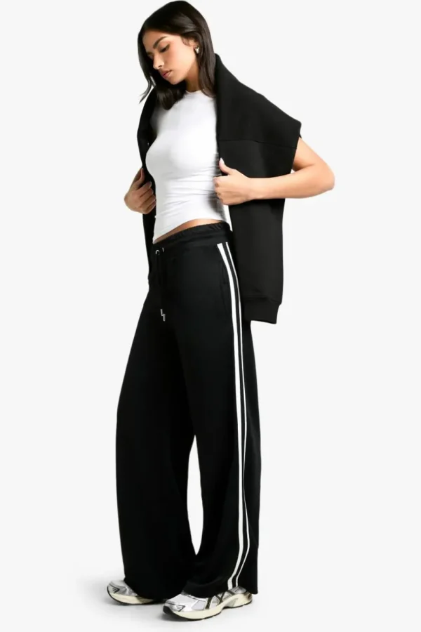 boohoo Double Striped Tricot Straight Leg Jogger | Women Shirts | Foundation