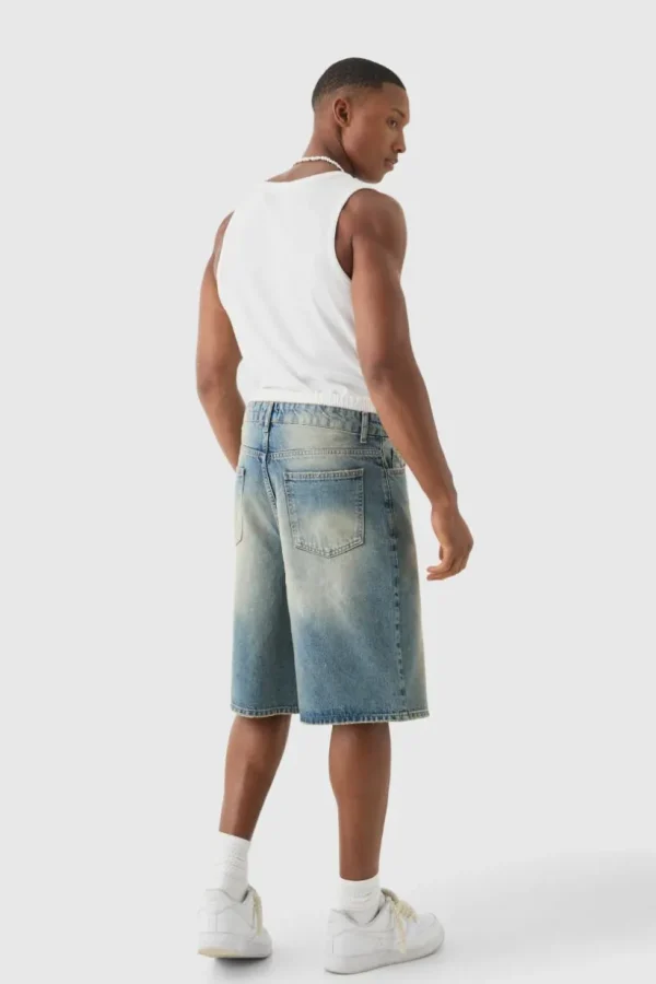 boohooMAN Double Waist Band Denim Jorts In | Shorts | Denim