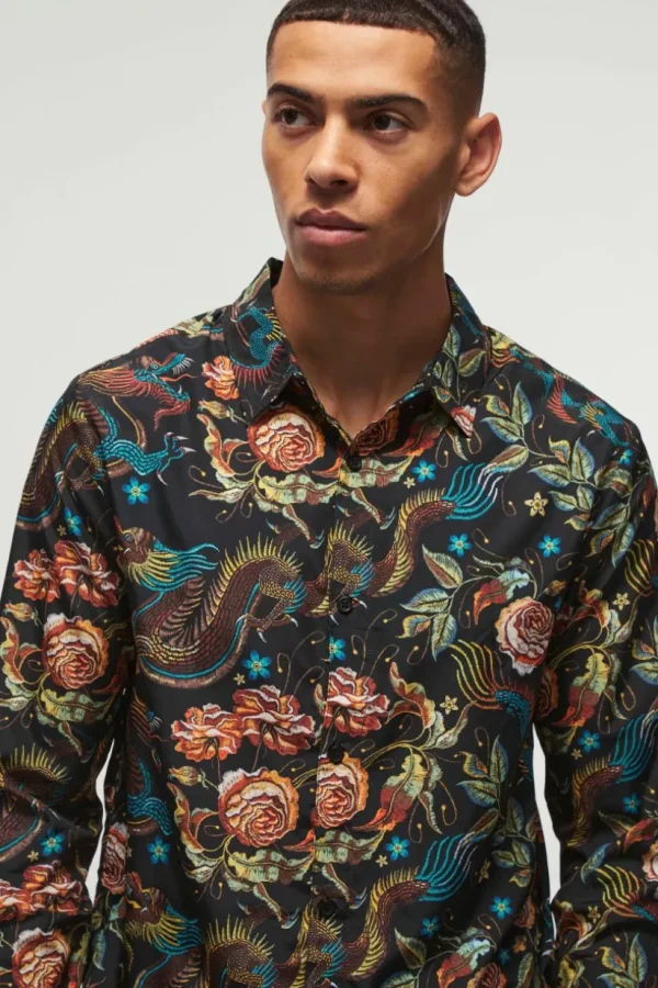 boohooMAN Dragon Print Long Sleeve Shirt | Shirts | Going Out Shirts