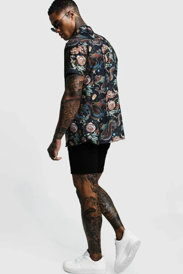 boohooMAN Dragon Print Short Sleeve Shirt | Going Out Tops | Going Out