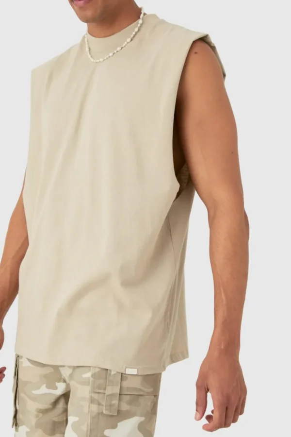 boohooMAN Drop Armhole Extended Neck Heavyweight Tank | T-Shirts