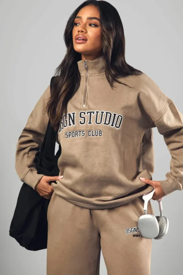 boohoo Dsgn Studio Applique Oversized Half Zip Sweatshirt | Women Shirts | Foundation