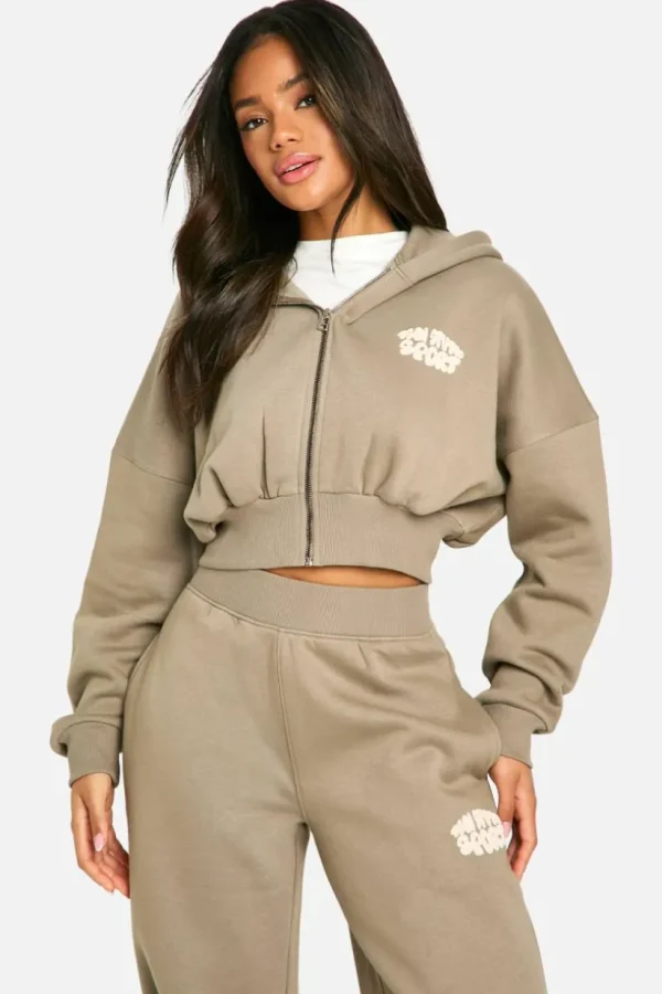 boohoo Dsgn Studio Sport Bubble Zip Through Boxy Crop Hoodie | Women Shirts | Foundation