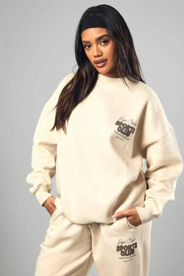 boohoo Dsgn Studio Sports Bubble Slogan Oversized Sweatshirt | Women Shirts | Foundation