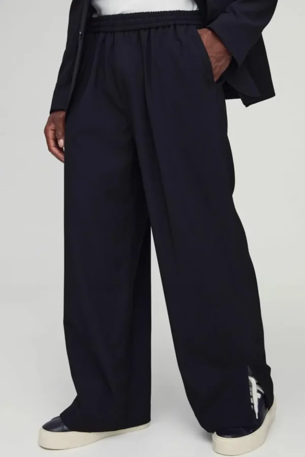 boohooMAN Elastic Waist Split Hem Wide Leg Tailored Trousers | Suits & Tailoring | Suits & Tailoring