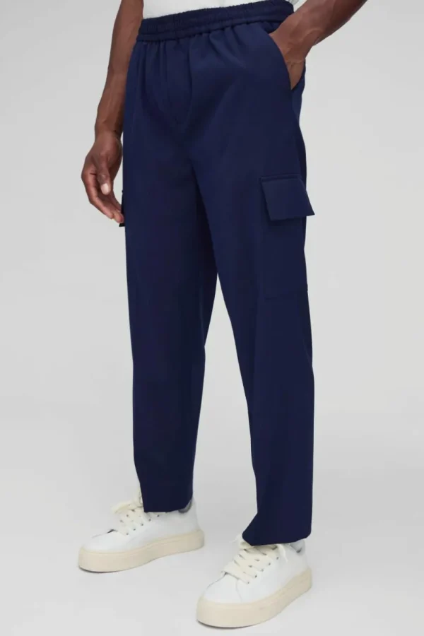 boohooMAN Elastic Waist Straight Cropped Tailored Cargo Trousers | Suits & Tailoring | Suits & Tailoring