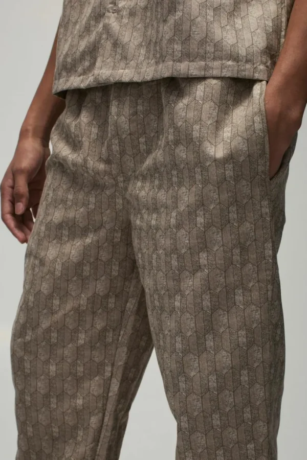 boohooMAN Elastic Waist Straight Woven Geo Trouser | Going Out | Trousers