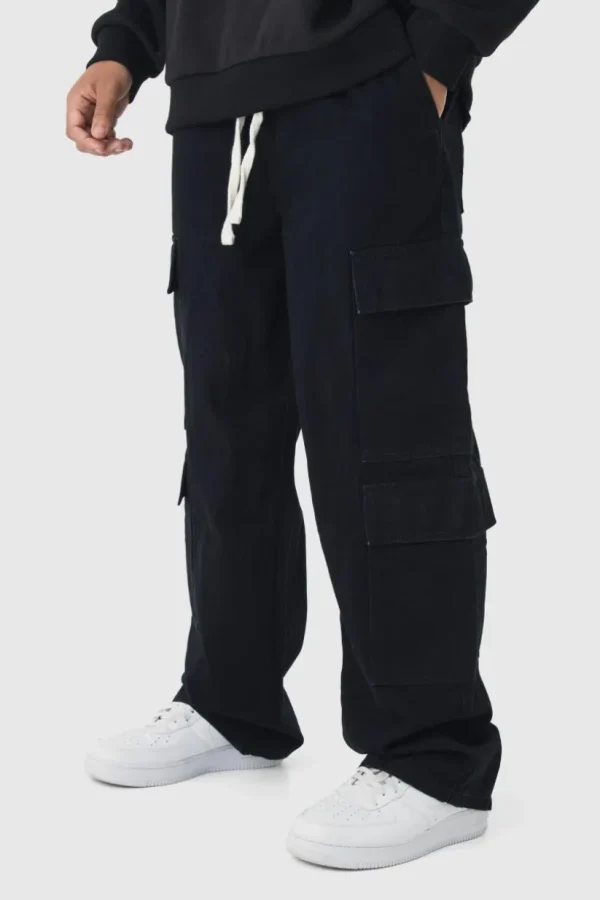 boohooMAN Elasticated Baggy Fit Multi Cargo Trousers | Trousers | Cargo Trousers