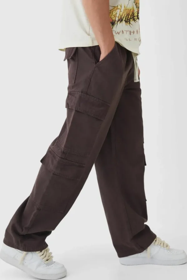 boohooMAN Elasticated Baggy Fit Multi Cargo Trousers | Trousers | Cargo Trousers