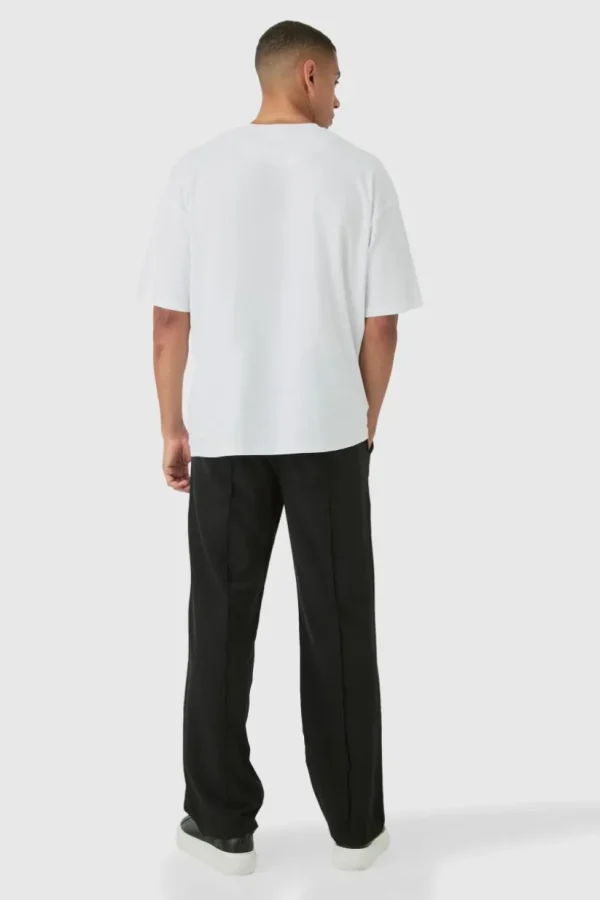 boohooMAN Elasticated Technical Stretch Relaxed Pintuck Trouser | Trousers