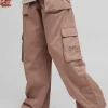 boohooMAN Elasticated Waist Baggy Brushed Twill Embroidery Cargo Trousers | Trousers | Cargo Trousers