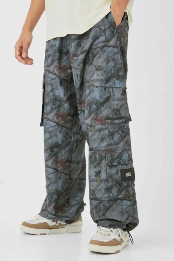 boohooMAN Elasticated Waist Camo Cargo Trousers | Trousers | Cargo Trousers