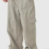 boohooMAN Elasticated Waist Cargo Pocket Parachute Trousers | Trousers