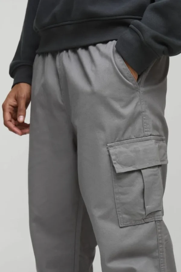 boohooMAN Elasticated Waist Cuffed Leg Cargo Trouser | Trousers | Cargo Trousers