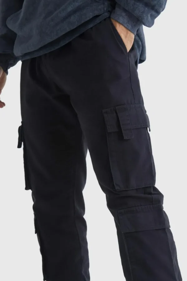 boohooMAN Elasticated Waist Multi Cargo Pocket Slim Fit Jogger | Trousers | Cargo Trousers