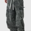 boohooMAN Elasticated Waist Parachute Acid Wash Cargo Jeans | Trousers | Denim