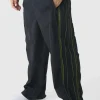 boohooMAN Elasticated Waist Parachute Front Piping Trousers | Trousers