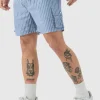 boohooMAN Elasticated Waist Pinstripe Linen Look Short In | Shorts