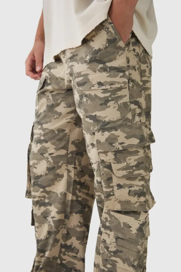 boohooMAN Elasticated Waist Relaxed Stacked Camo Cargo Trousers | Trousers | Cargo Trousers