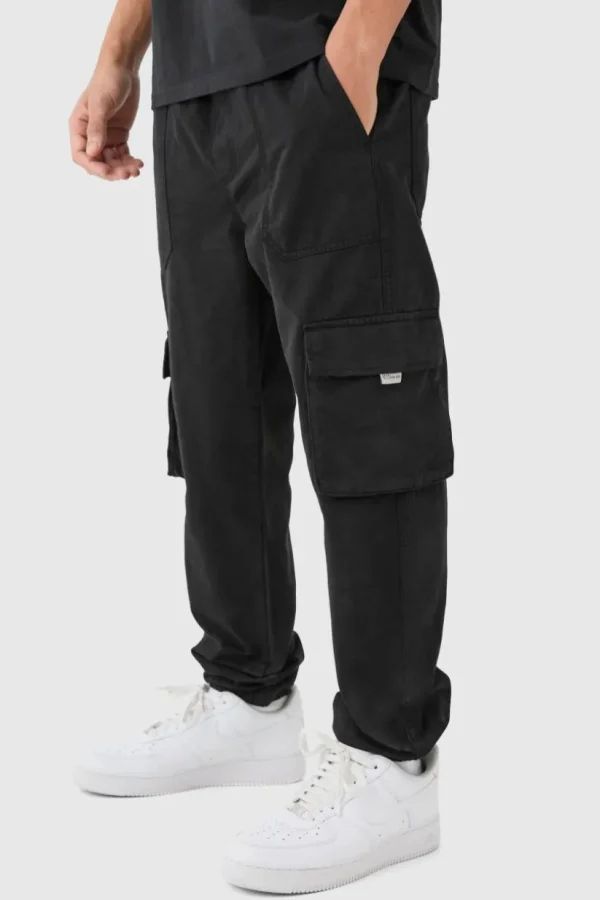 boohooMAN Elasticated Waist Slim Fit Branded Cargo Jogger | Trousers | Cargo Trousers