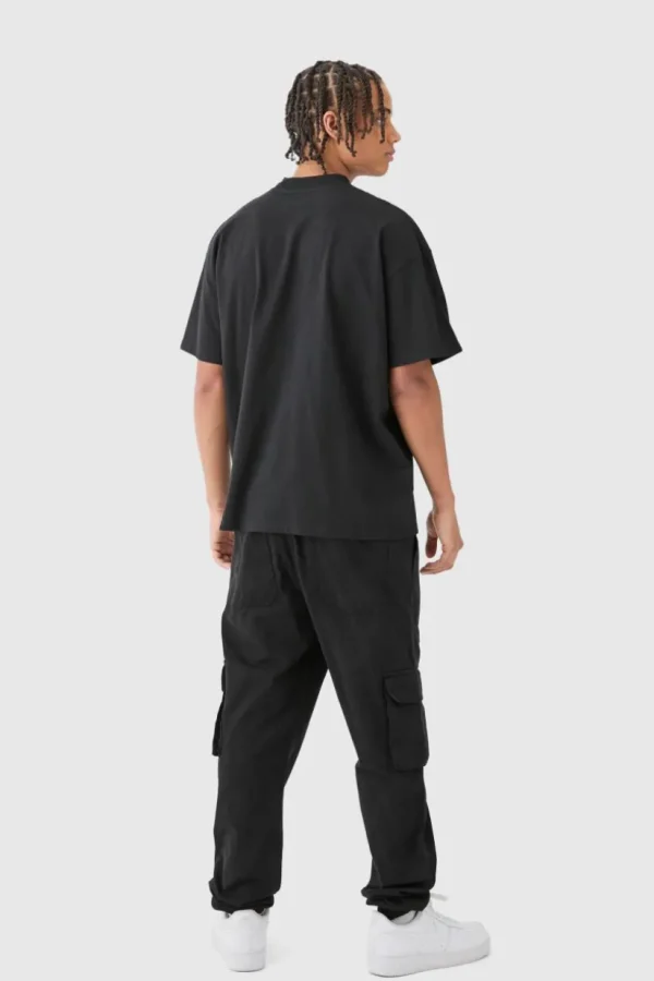 boohooMAN Elasticated Waist Slim Fit Branded Cargo Jogger | Trousers | Cargo Trousers