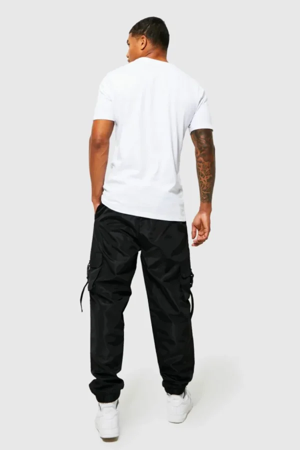 boohooMAN Elasticated Waist Slim Fit Man Shell Cargo Jogger | Trousers | Joggers