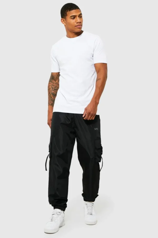 boohooMAN Elasticated Waist Slim Fit Man Shell Cargo Jogger | Trousers | Joggers