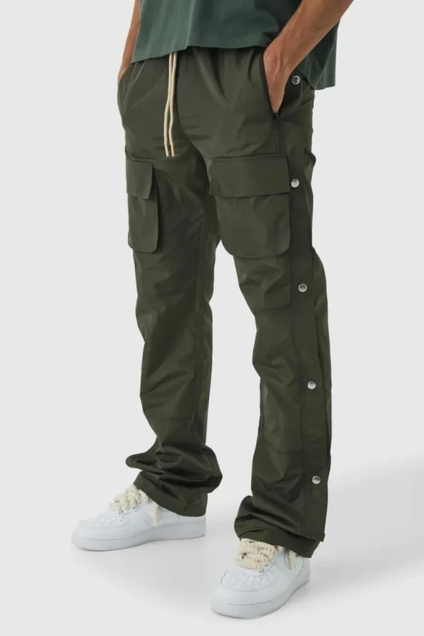 boohooMAN Elasticated Waist Slim Flare Stacked Cargo Trousers | Trousers | Cargo Trousers