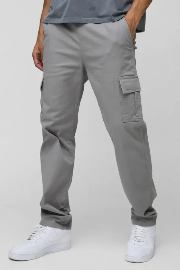 boohooMAN Elasticated Waist Straight Leg Cargo Trouser | Trousers | Cargo Trousers