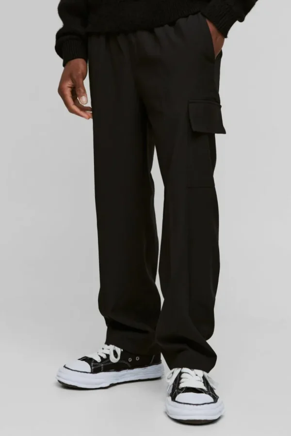 boohooMAN Elasticated Waist Straight Cropped Tailored Cargo Trousers | Suits & Tailoring | Suits & Tailoring