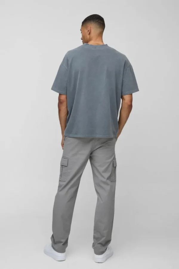 boohooMAN Elasticated Waist Straight Leg Cargo Trouser | Trousers | Cargo Trousers