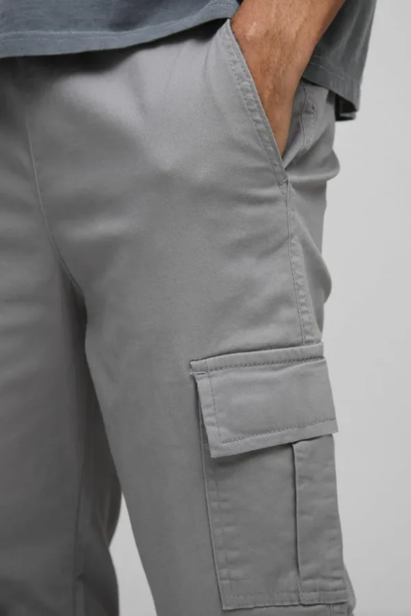 boohooMAN Elasticated Waist Straight Leg Cargo Trouser | Trousers | Cargo Trousers