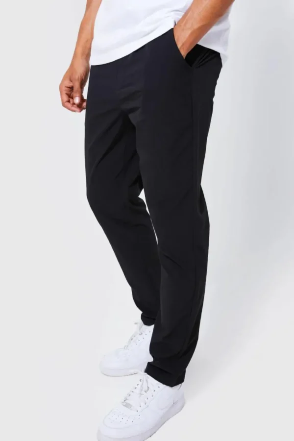 boohooMAN Elasticated Waist Technical Stretch Slim Trouser | Trousers