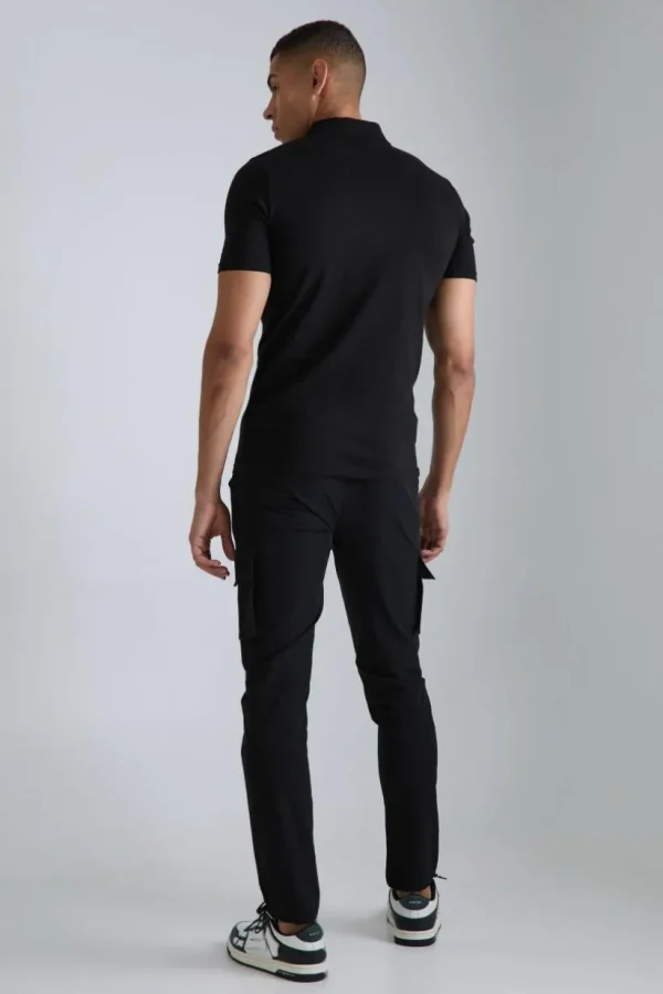 boohooMAN Elasticated Waist Technical Stretch Skinny Cargo Trouser | Trousers | Cargo Trousers