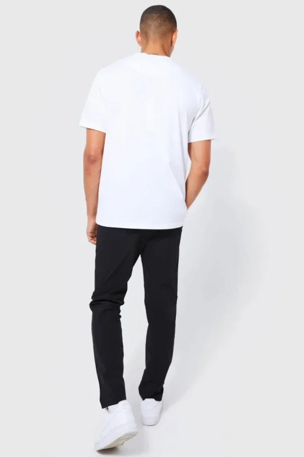 boohooMAN Elasticated Waist Technical Stretch Slim Trouser | Trousers