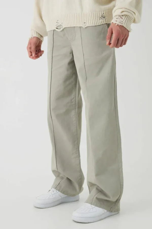 boohooMAN Elasticated Waist Wide Leg Pintuck Chino Trousers | Trousers