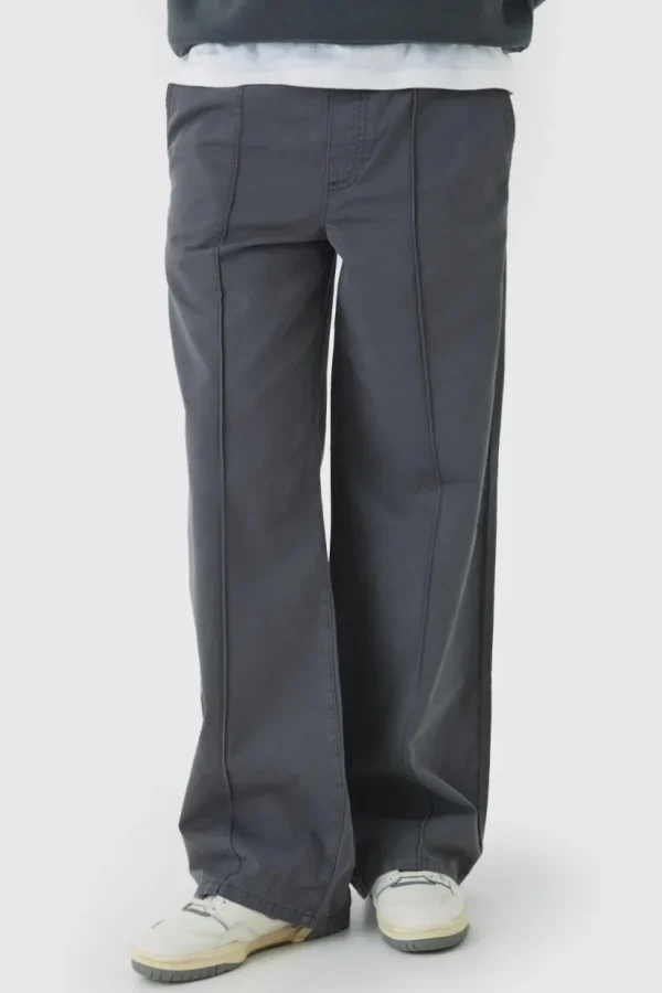 boohooMAN Elasticated Waist Wide Leg Pintuck Chino Trousers | Trousers