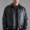 boohooMAN Embossed Pu Baroque Boxy Bomber Jacket | Going Out Jackets | Going Out