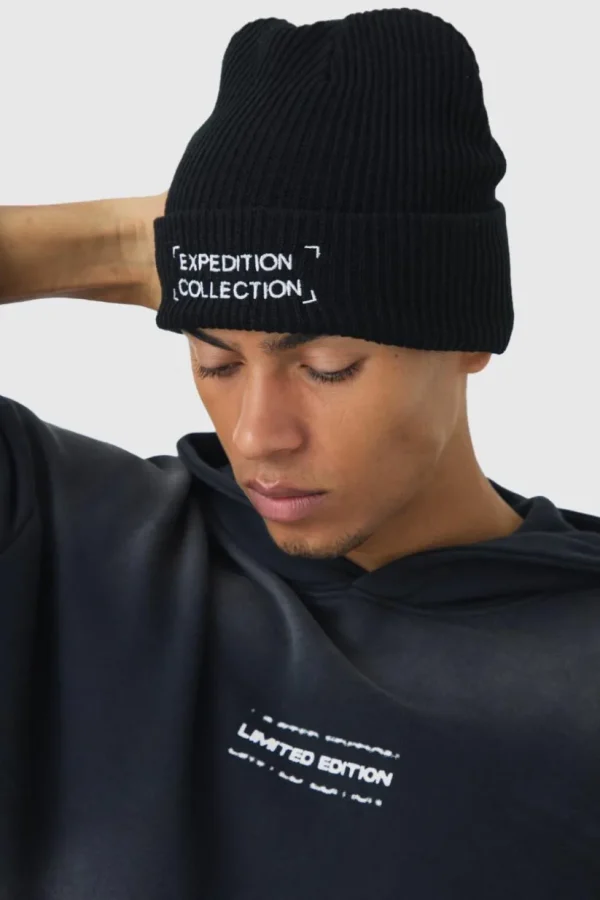 boohooMAN Expedition Collection Embroidered Beanie In | Hats & Caps