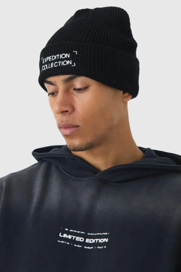 boohooMAN Expedition Collection Embroidered Beanie In | Hats & Caps